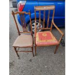 An Edwardian inlaid armchair; together with another armchair.