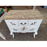 A white painted chest of drawers, having pine top, 80cm wide x 44cm deep x 80cm high.