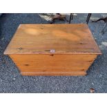 An old pine blanket box, 76cm wide x 43.5cm deep x 41cm high.