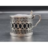 A Victorian pierced silver mustard pot, by Gough & Silvester, Birmingham 1857, with blue glass