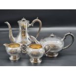 A silver four piece teaset, by Cooper Brothers & Son Ltd., Sheffield 1920, 1641g all in, coffee