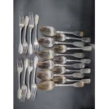 A collection of silver fiddle pattern flatware, Georgian and later, 1258g. (19)