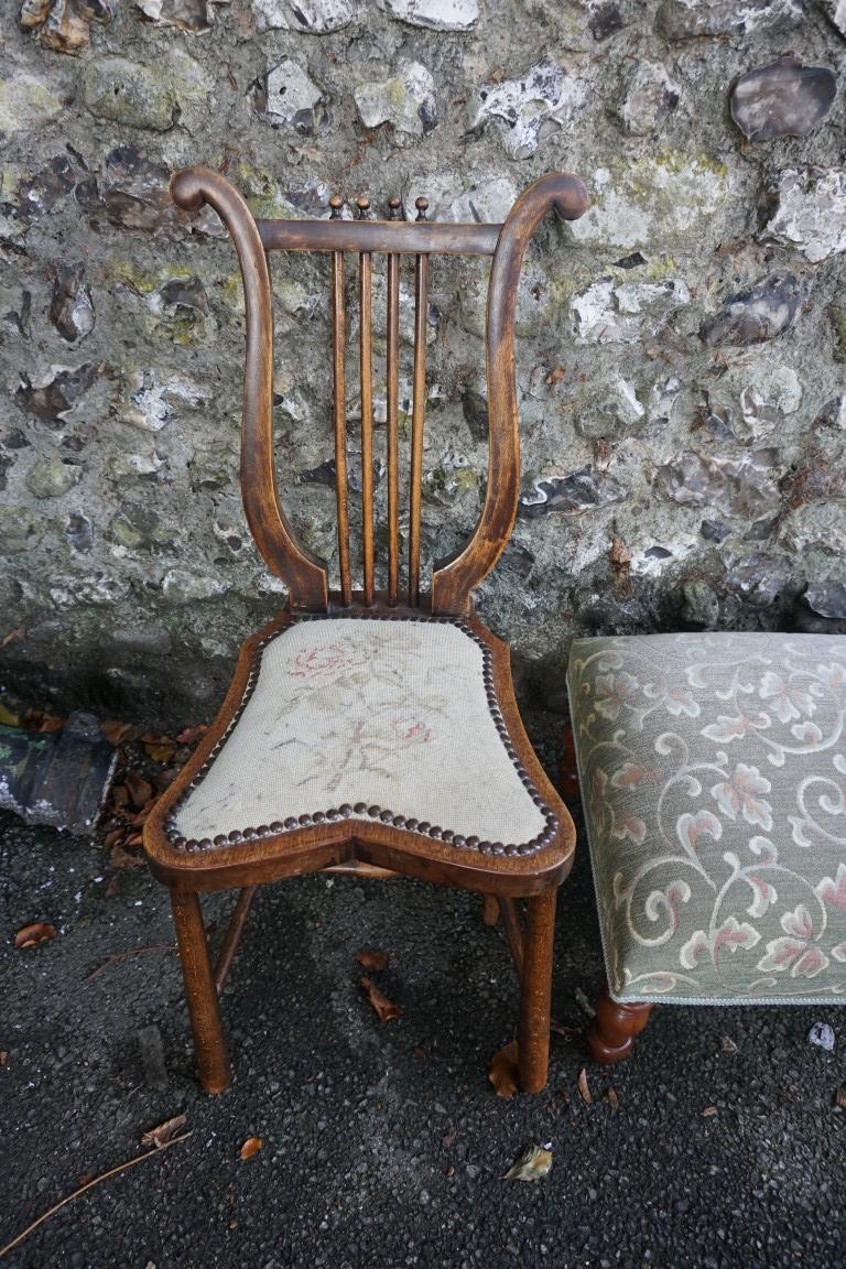A small lyre back chair; together with a long upholstered footstool. - Image 2 of 3