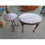 A mahogany oval occasional table; together with a piecrust tripod table.