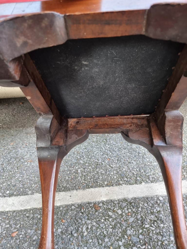 An Edwardian inlaid salon elbow chair; together with a small antique stool. - Image 3 of 3