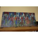 * Patti, figures in an Indonesian market, signed, oil on canvas, 60 x 140cm, unframed.