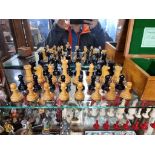 A Jaques boxwood and ebonized Staunton pattern chess set, weighted, king 8.8cm, pawn 4.6cm high,