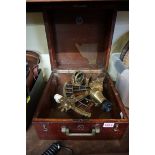 A vintage brass sextant, by 'C Plath, Hamburg', in fitted case labelled 'Perwira'.