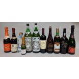 A mixed lot of wine and similar, to include: a 75cl bottle of Fonseca crusted port, bottled in 2001;