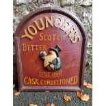 A reproduction 'Youngers Scotch Bitter' sign, 51cm wide x 61cm high.