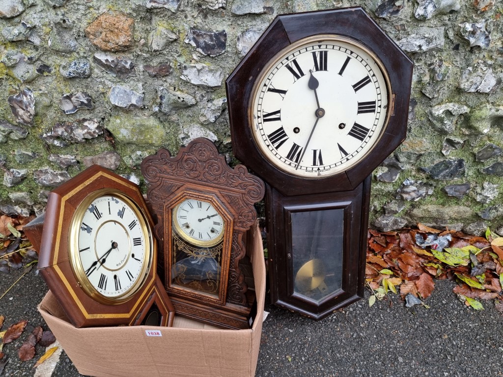 A drop dial wall clock; together with one other drop dial clock and another clock. (3)