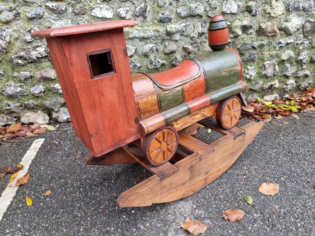 A child's painted wood rocking train, 80cm wide. - Image 2 of 2