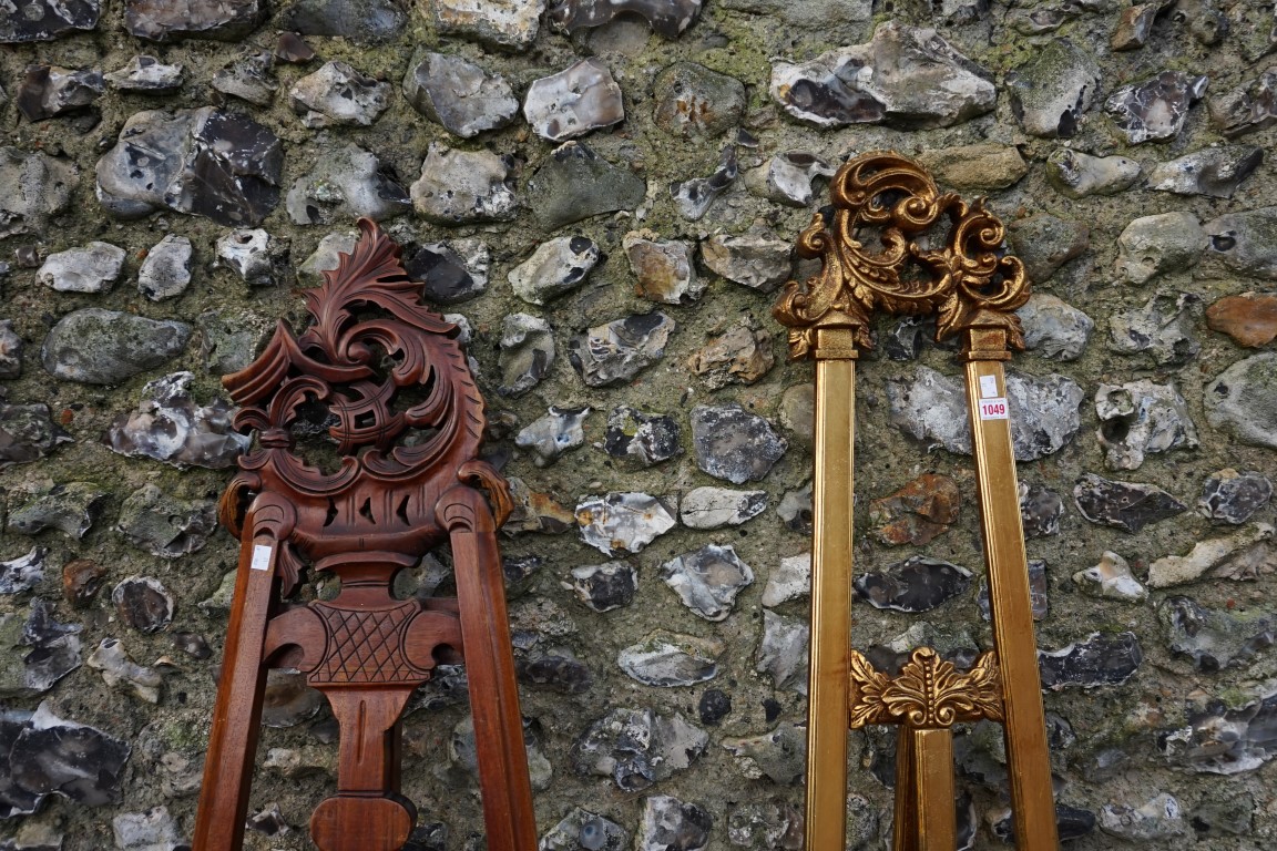 A gilt wood easel, 174cm; together with another carved example, 168cm high. (2) - Image 3 of 5