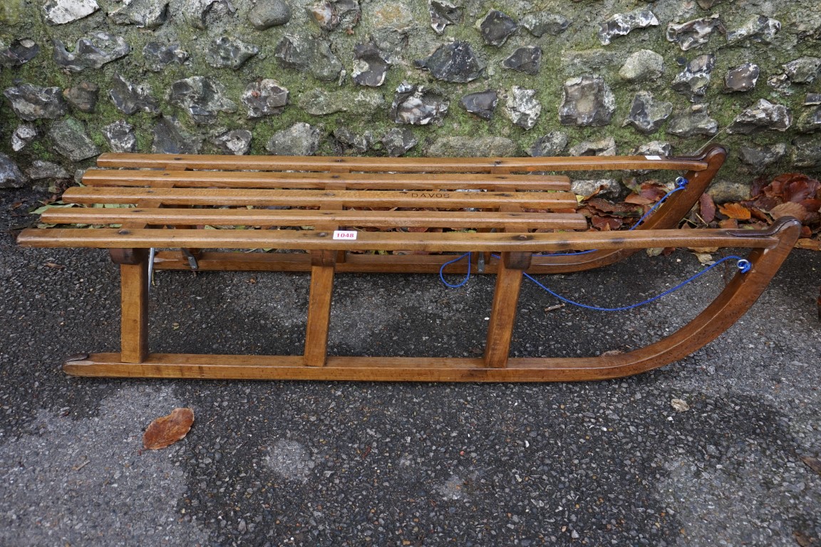 An old 'Davos' wood sledge, 108cm wide.