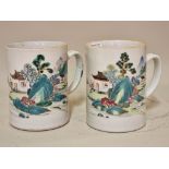 A pair of Chinese famille verte mugs, late 18th century, 12.5cm high.