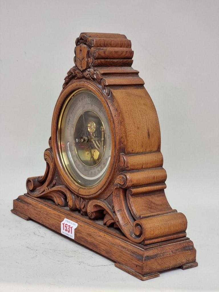 A Victorian carved walnut aneroid barometer, the silvered dial inscribed 'Newton & Co,..., - Image 3 of 5