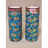 A pair of Longwy 'Cloisonne' pottery vases, 20.5cm high.
