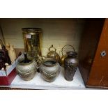 A collection of Chinese and Japanese brass & bronze vases and similar, largest 29.5cm high. (8)