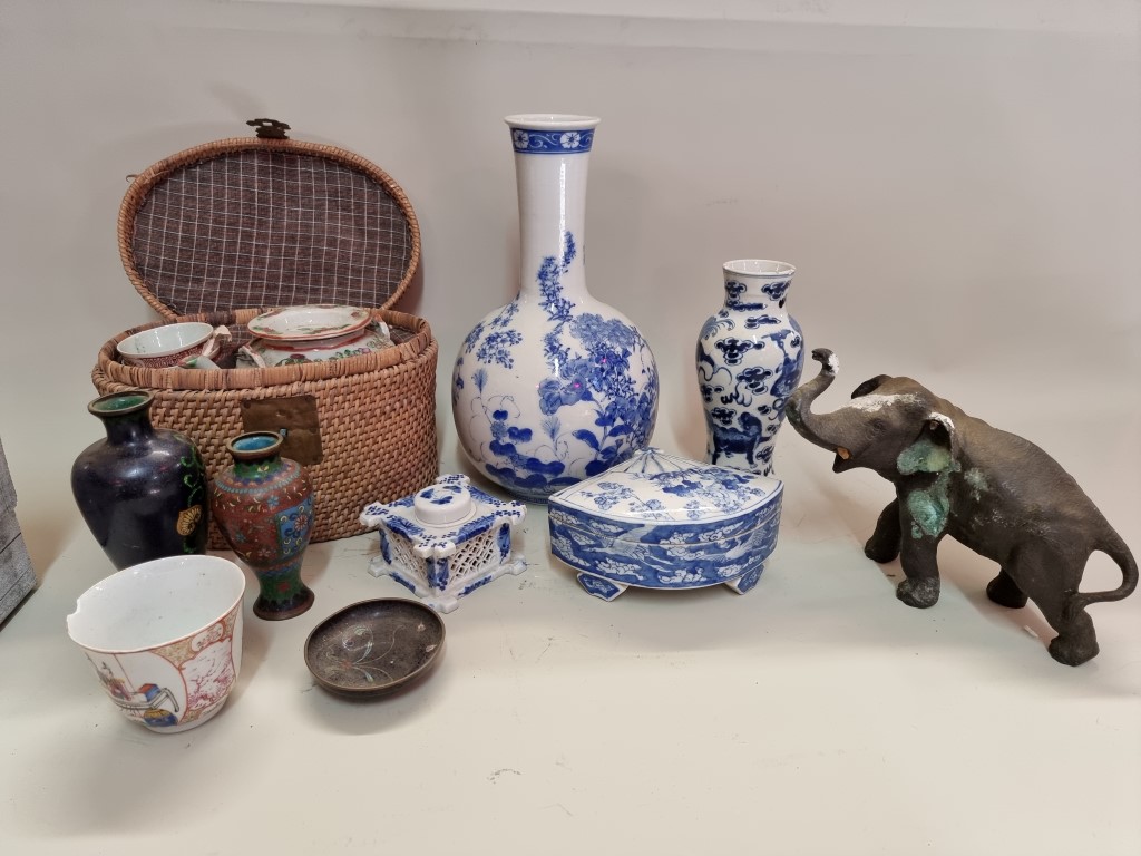 A collection of Chinese and Japanese ceramics and works of art, to include a bronze elephant, 18cm - Image 2 of 17