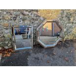 Two modern glass framed wall mirrors, octagonal example, 93cm wide; rectangular example 76 x 58.5cm.