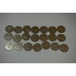 Coins: twenty one collectable 50p coins, comprising: Archery; Badminton; Beatrix Potter Portrait;