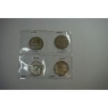 Coins: three silver half crowns 1887, 1889, 1924, and a 1947 cupro-nickel example. (4)