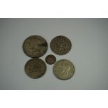 Coins: a Netherlands 1959 silver two and a half Guilders coin; together with three UK silver