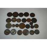 Coins: seventeen George II to Victoria copper coins; together with seven European coins and