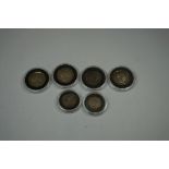 Coins: four George III silver coins; together with two William IV silver coins, comprising: four