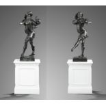 Attributed to John Cheere: A pair of lead figures of Scaramouche and Pantalone