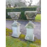 A pair of marble urns