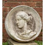 A white marble carved portrait roundel