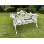 A Coalbrookdale style Oak and Ivy pattern cast iron seat