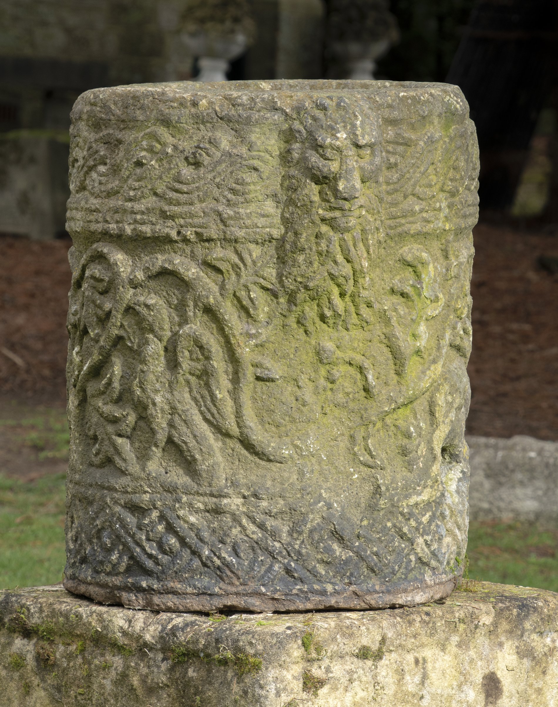 A rare Romanesque style carved granite mortar