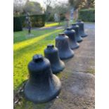 A rare set of six graduated steel bells by Naylor & Vickers of Sheffield