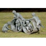 Eneri Prosperi: An Henri Studio bronze group of children playing inside pipe sections