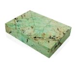 A turquoise veneered wood box