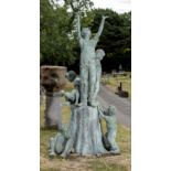 Eneri Prosperi: An Henri studio life bronze of children standing on a tree trunk