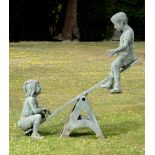 Eneri Prosperi: A Henri studio bronze group of two children on a working seesaw