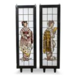 A pair of leaded stained glass panels