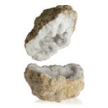 A quartz geode in two halves