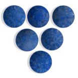 A set of six lapis lazuli veneered plates