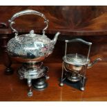 x 2 Silver plated spirit kettles, in style of Dr Christopher Dresser