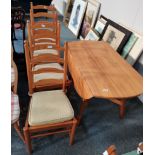 x4 ERCOL wooden kitchen table chairs with cushions plus Drop leaf table