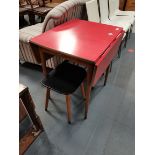 Red retro kitchen table with 2 stools