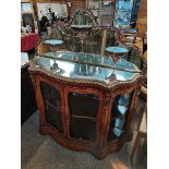 Ornate Antique French credenza / display unit with mirrored top and decorative brass edging