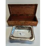 Walnut box with Key and a Silver Plated Bon Bon Dish