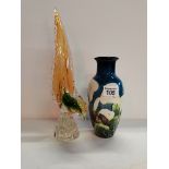 Old Tupton Ware Vase in Box Plus Glass Murano Type Cockerel
