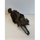 Chinese Bronze Seated & stick in hand figure