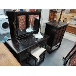 Dark oak carved bedroom furniture plus lamp